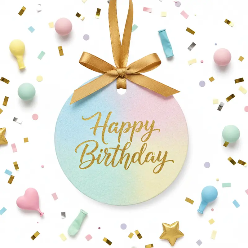 Round pastel Happy Birthday paper air freshener with bow