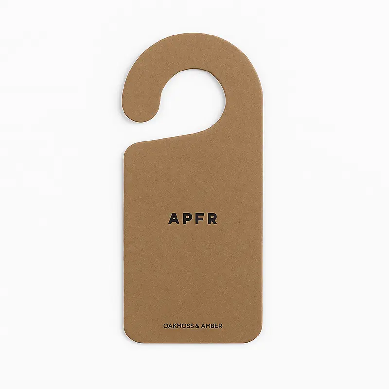Brown APFR Oakmoss & Amber hanging air freshener with simple printed logo