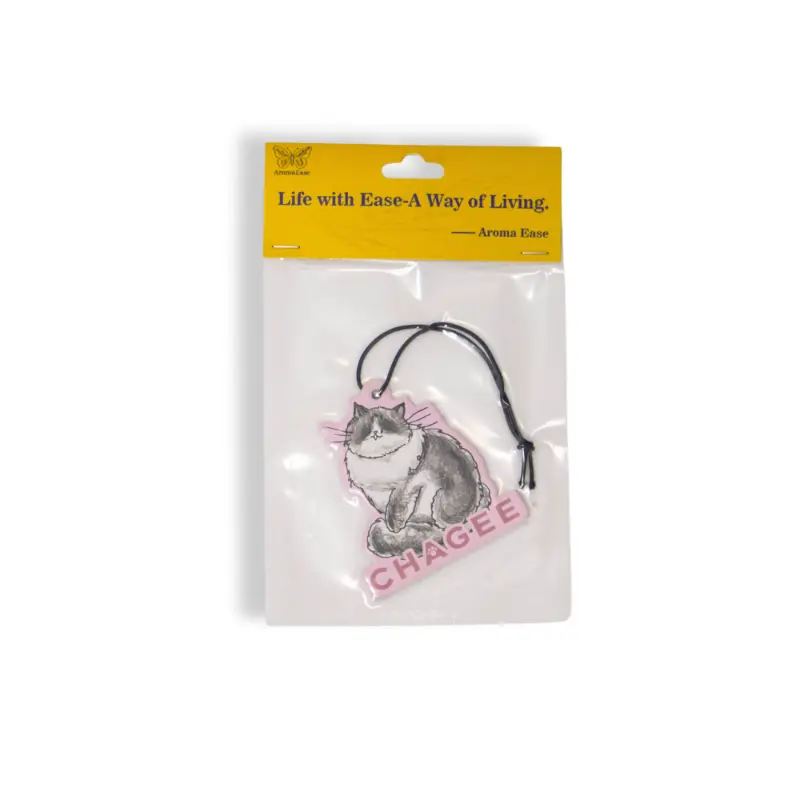 Red tea scented hanging paper air freshener in cute cat shape as beverage shop giveaway