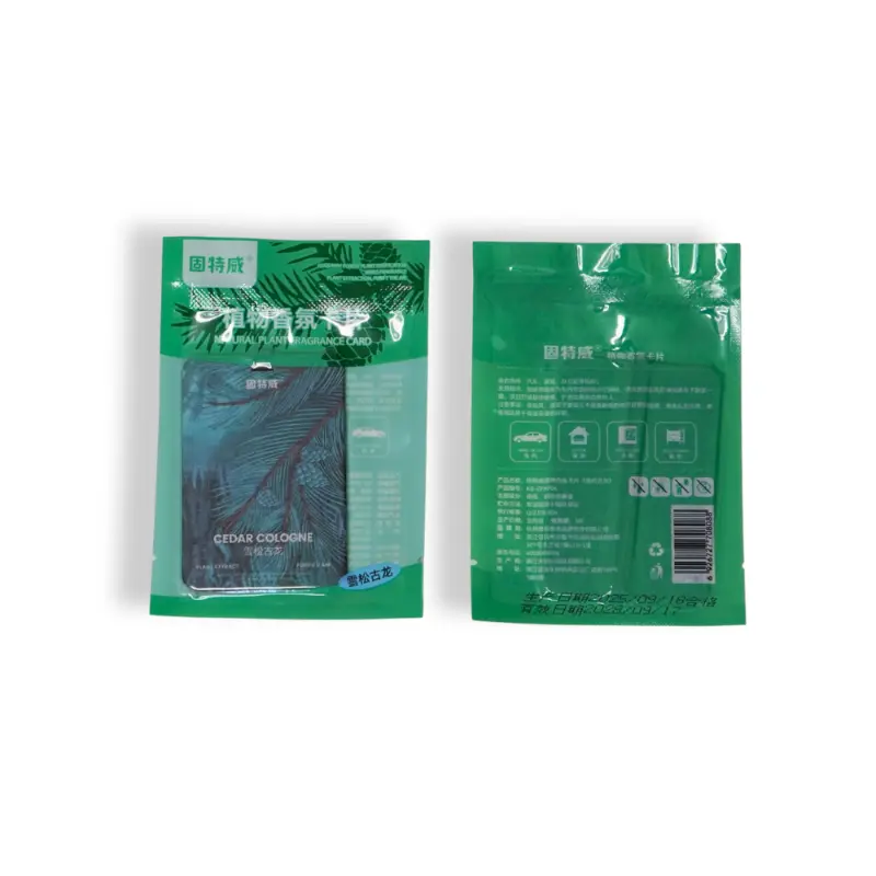 Cedar Cologne scented air freshener packaged in a green pouch