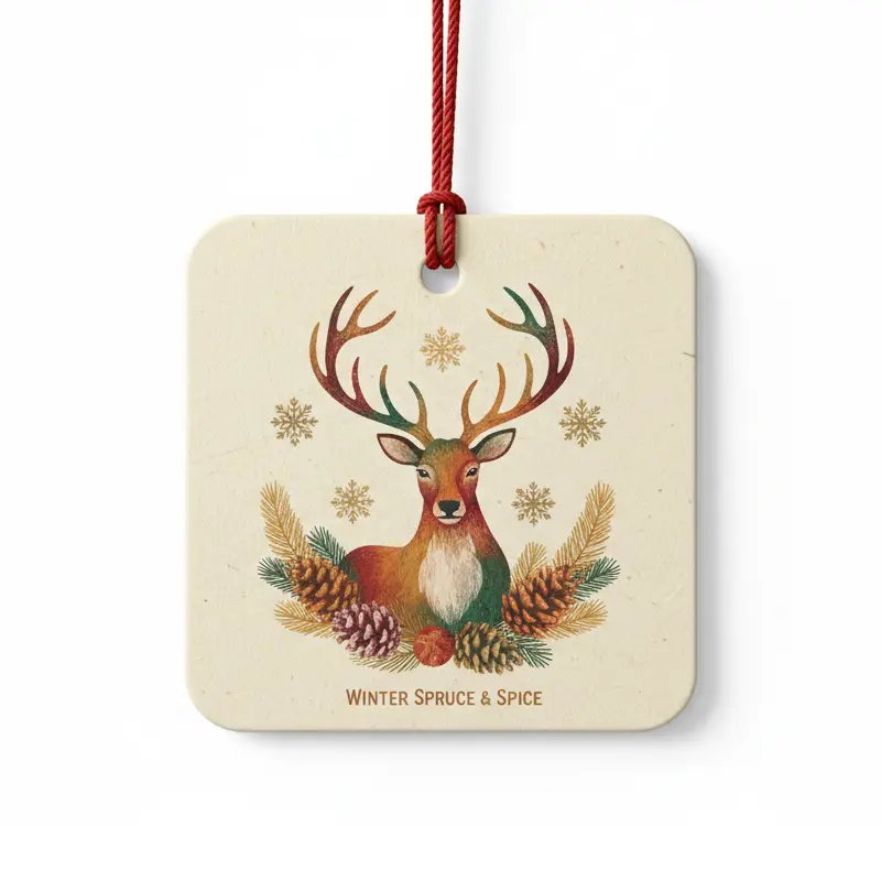 Reindeer winter spruce Christmas air freshener with pinecones illustration
