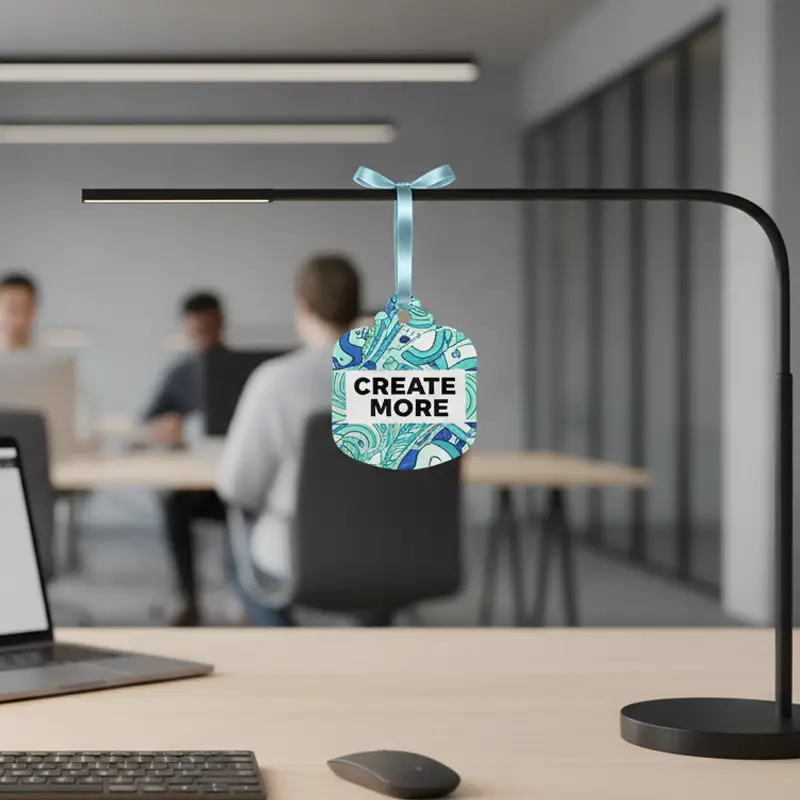 Creative paper air freshener displayed on office desk lamp