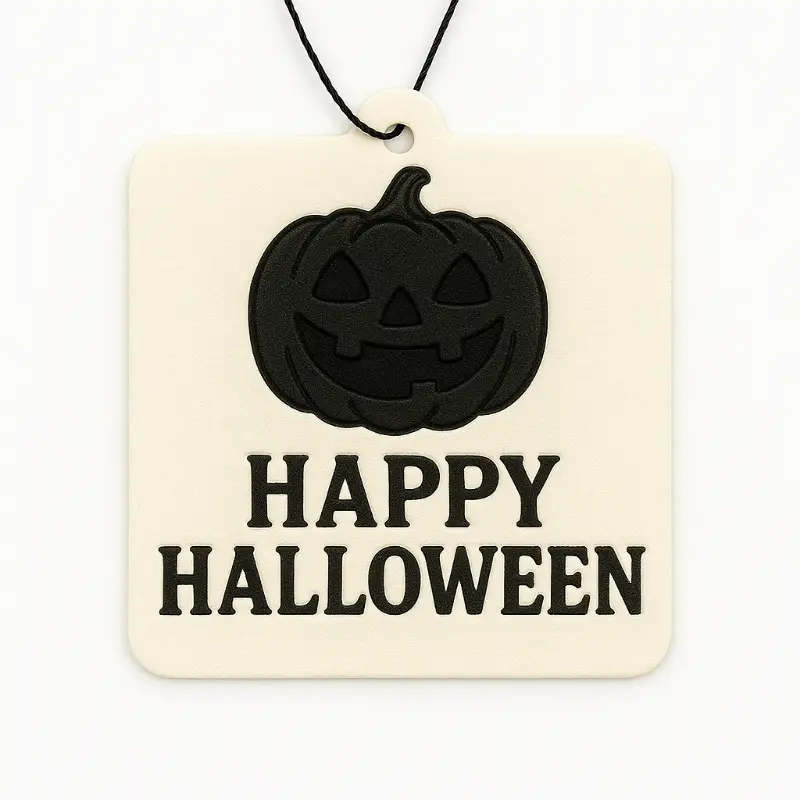 Square ghost Halloween air freshener with bold design
