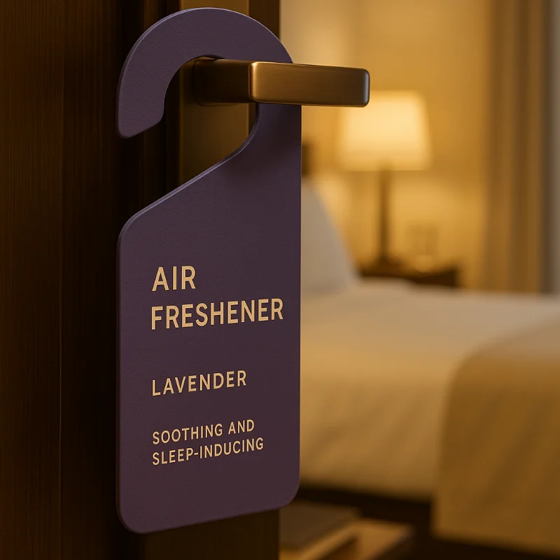 Lavender-scented hanging air freshener sealed in retail packaging