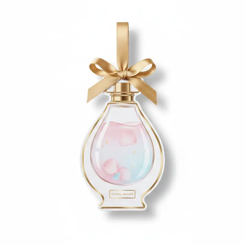 Luxury perfume bottle air freshener with golden ribbon