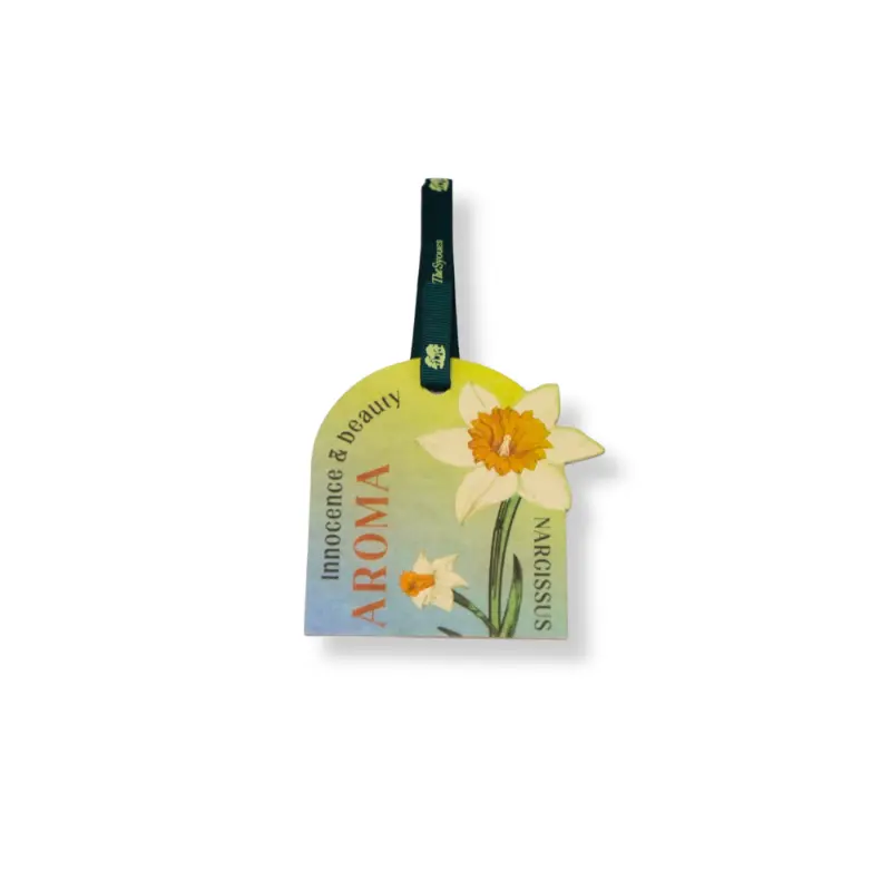 Custom-shaped paper air freshener from factory with hanging ribbon, chrysanthemum scent