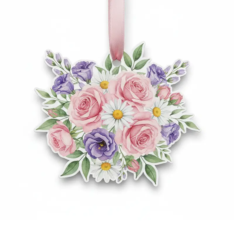 Pink and purple floral bouquet paper air freshener with pastel ribbon for closet and home scenting