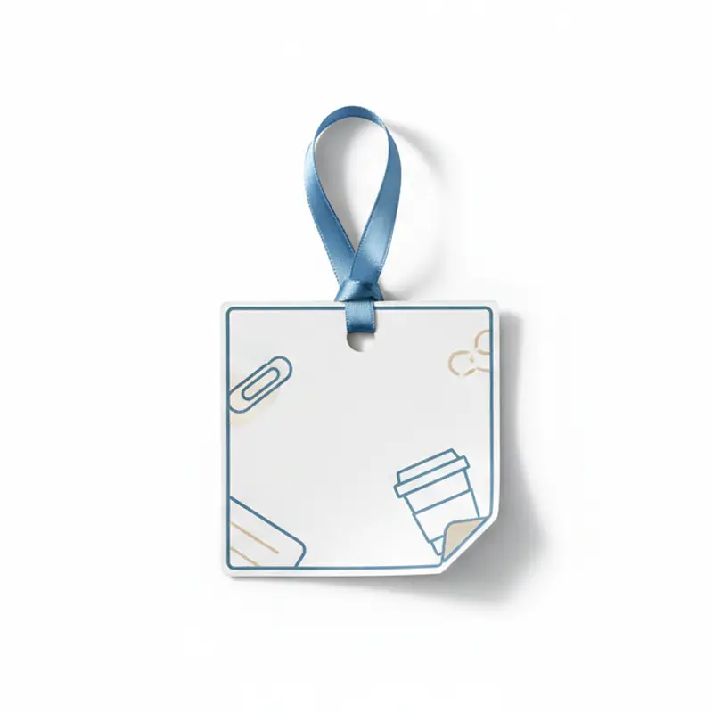 Square stationery-themed paper air freshener with blue ribbon