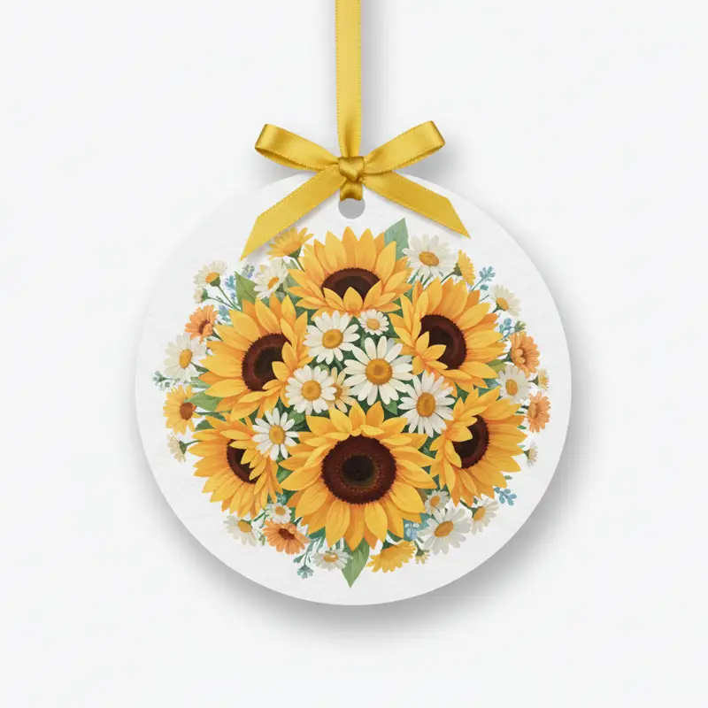 Round sunflower floral paper air freshener with yellow ribbon for freshening rooms and storage