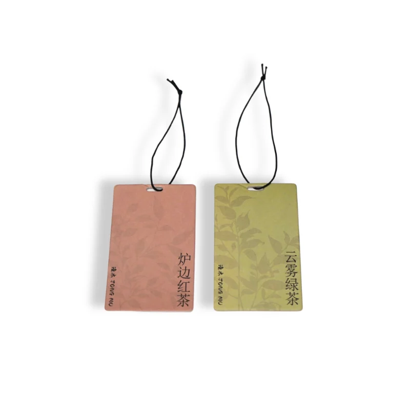 Red tea and green tea scented car air fresheners – minimalist rectangular hanging fragrance cards