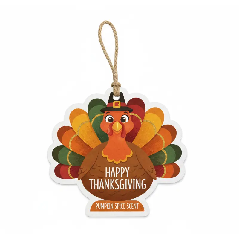 Cartoon turkey Thanksgiving paper air freshener with fall scent