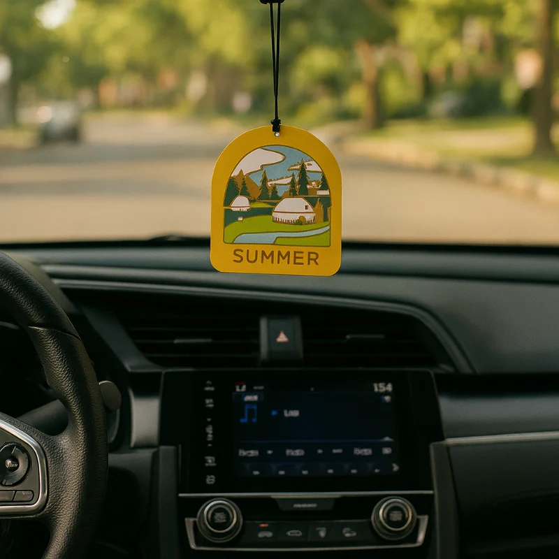Car hanging paper air freshener with tourist attraction summer scenery design