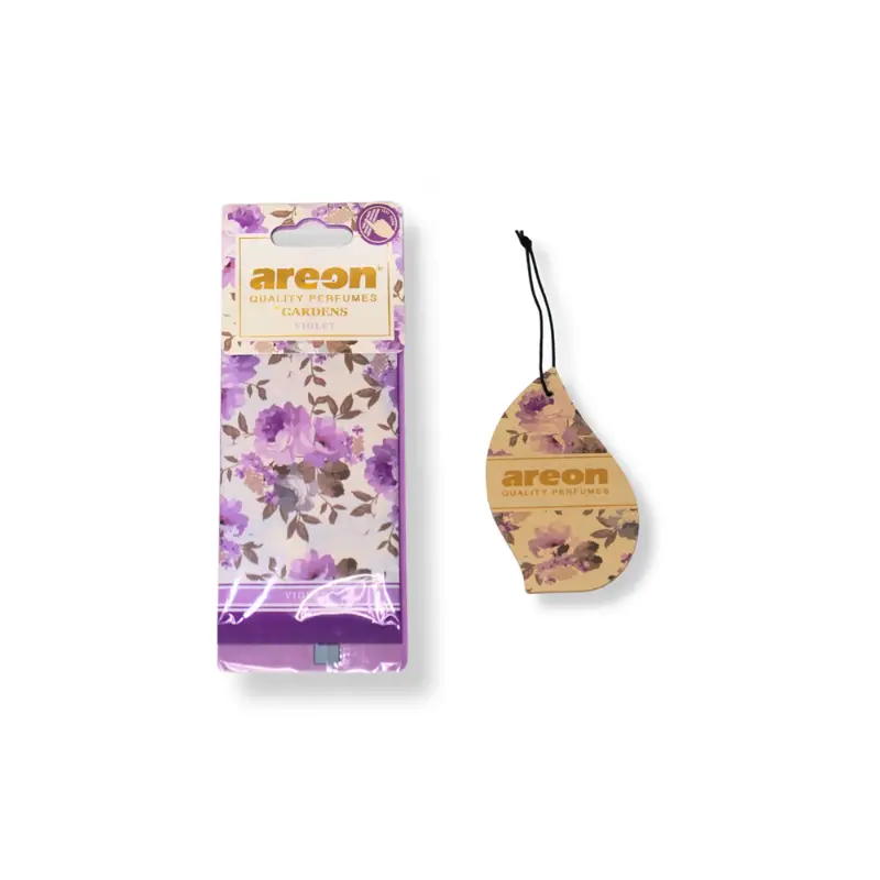 Violet flower paper hanging air freshener in purple pack