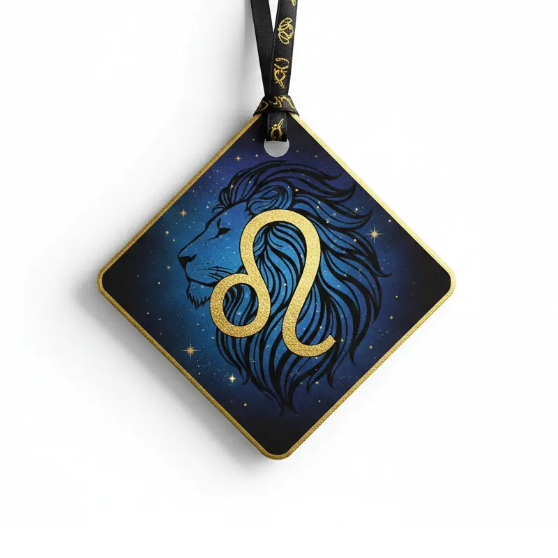 Leo zodiac paper air freshener with gold lion icon