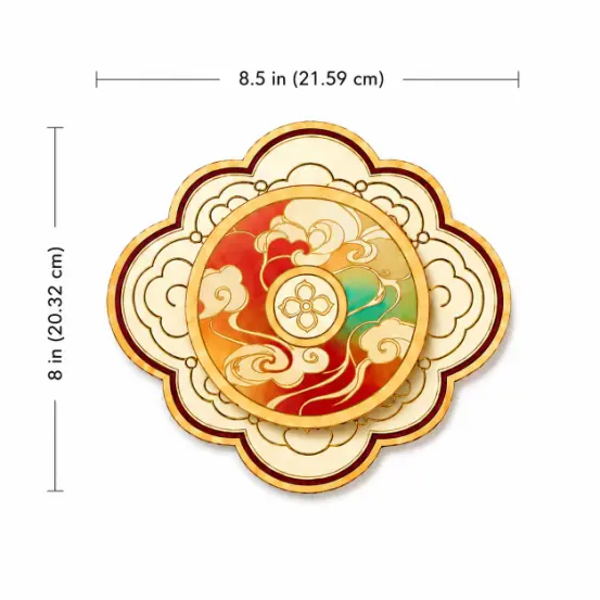 Close-up of cloud-pattern rotating scent card with width and height markings