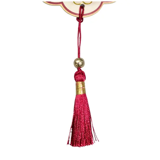 Red Tassel and Gold Bead Detail on Hanging Scented Card